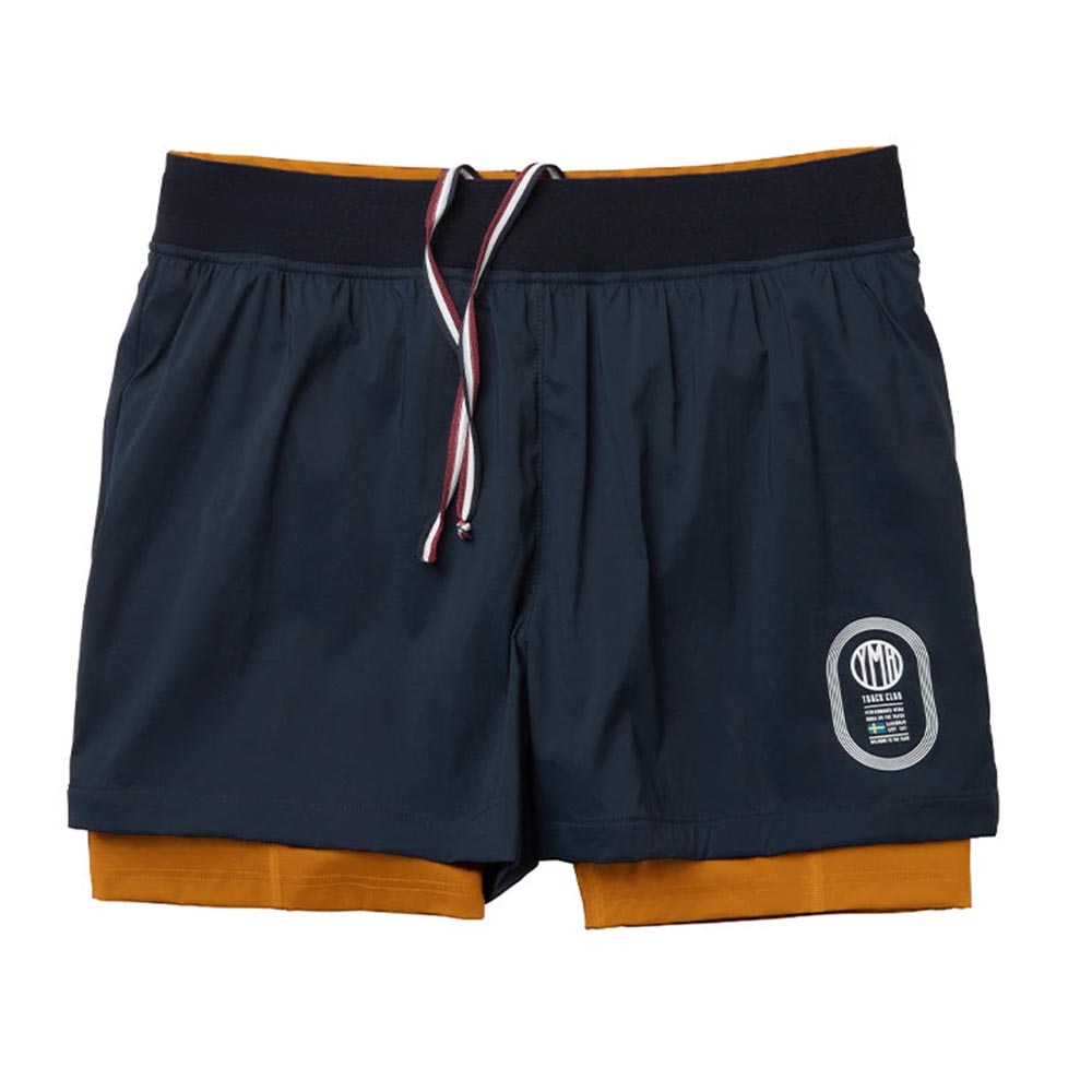 YMR Track Club Stadion 2in1 Løpeshorts Herre Marine/Gul