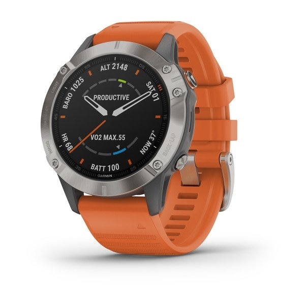 Garmin Fenix 6 Sapphire Titanium w/Orange band GPS Pulsklokke 