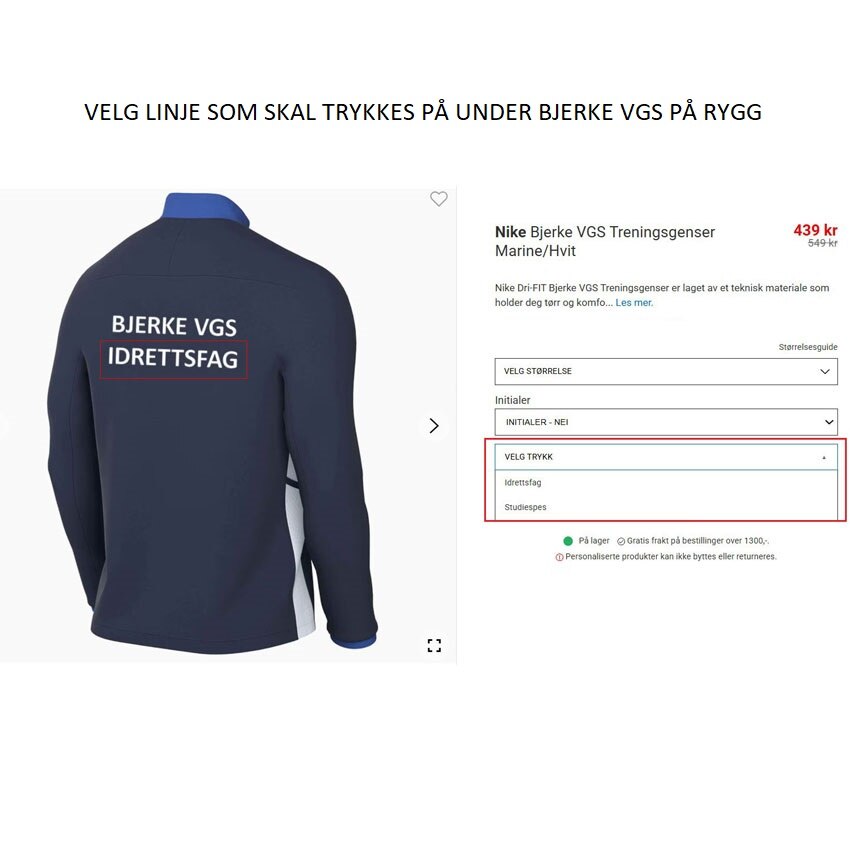 Nike Bjerke VGS Treningsgenser Dame Marine/Hvit