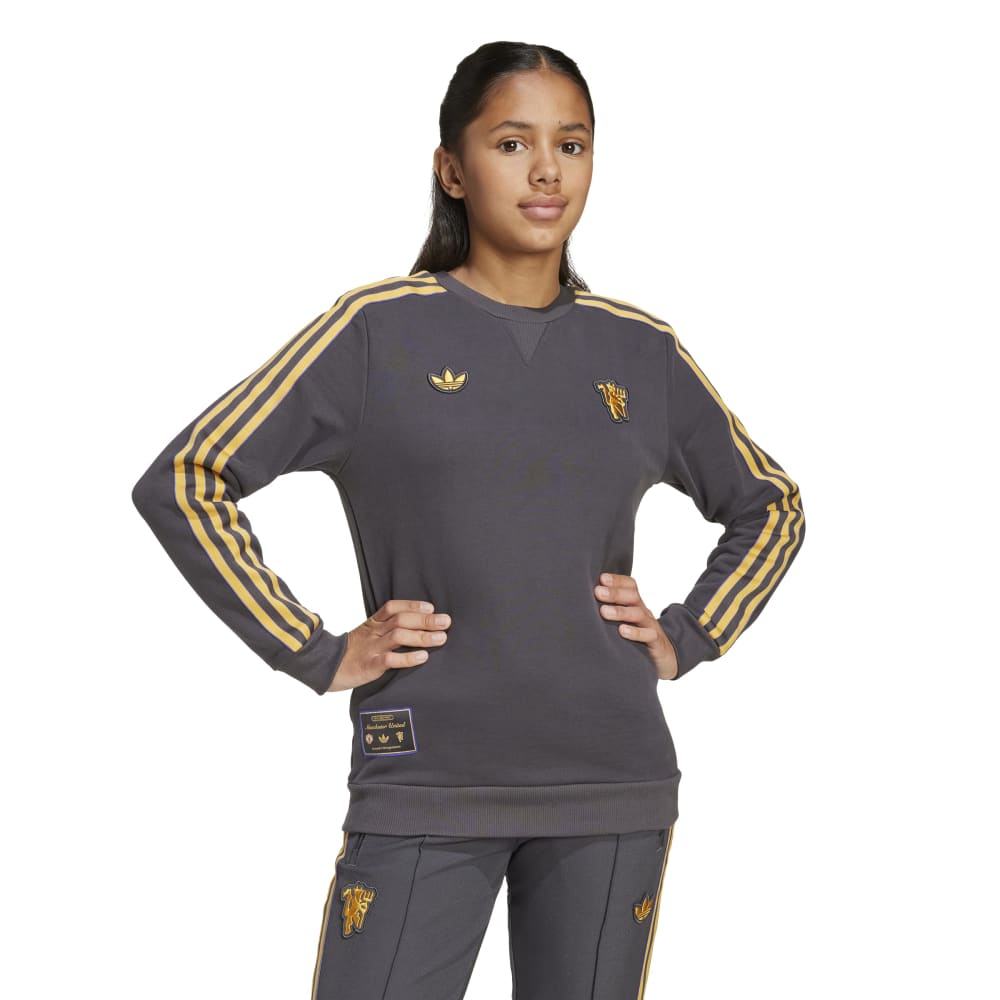 Adidas Manchester United Terrace Icons Crew Genser Barn Grå