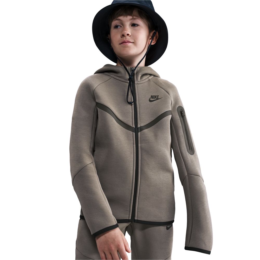 Nike NSW Tech Fleece Full-Zip Hettegenser Barn Brun/Grå