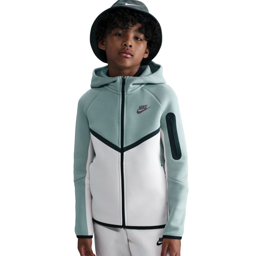 Nike NSW Tech Fleece Full-Zip Hettegenser Barn Grønn/Hvit