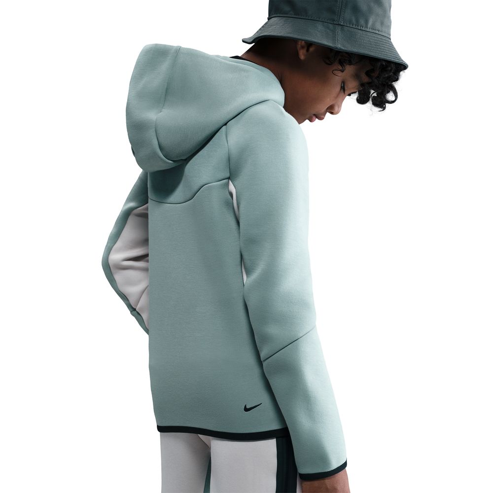 Nike NSW Tech Fleece Full-Zip Hettegenser Barn Grønn/Hvit