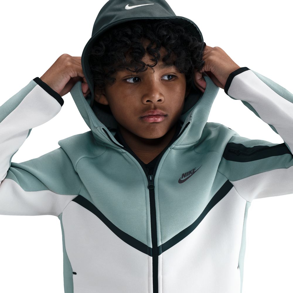 Nike NSW Tech Fleece Full-Zip Hettegenser Barn Grønn/Hvit
