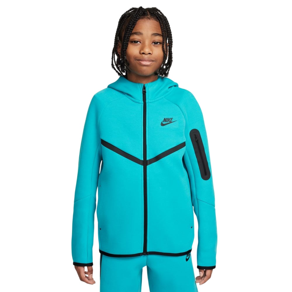 Nike NSW Tech Fleece Full-Zip Hettegenser Barn Turkis/Sort