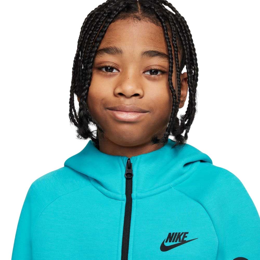 Nike NSW Tech Fleece Full-Zip Hettegenser Barn Turkis/Sort