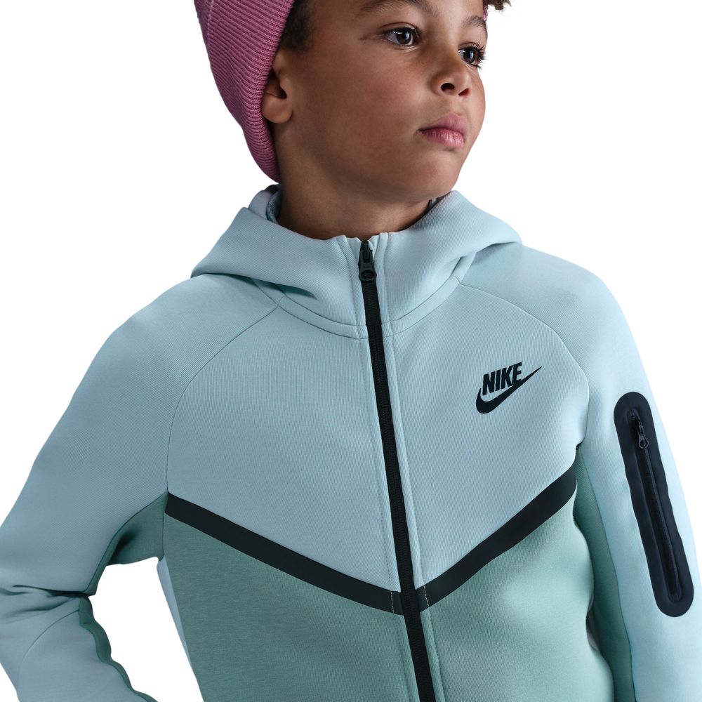 Nike NSW Tech Fleece Full-Zip Hettegenser Barn Lyseblå/Lysegrønn