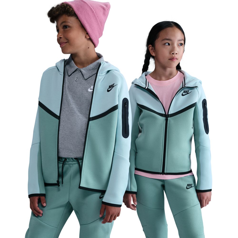 Nike NSW Tech Fleece Full-Zip Hettegenser Barn Lyseblå/Lysegrønn