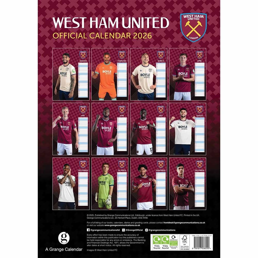 Official Product West Ham A3 Kalender 2026