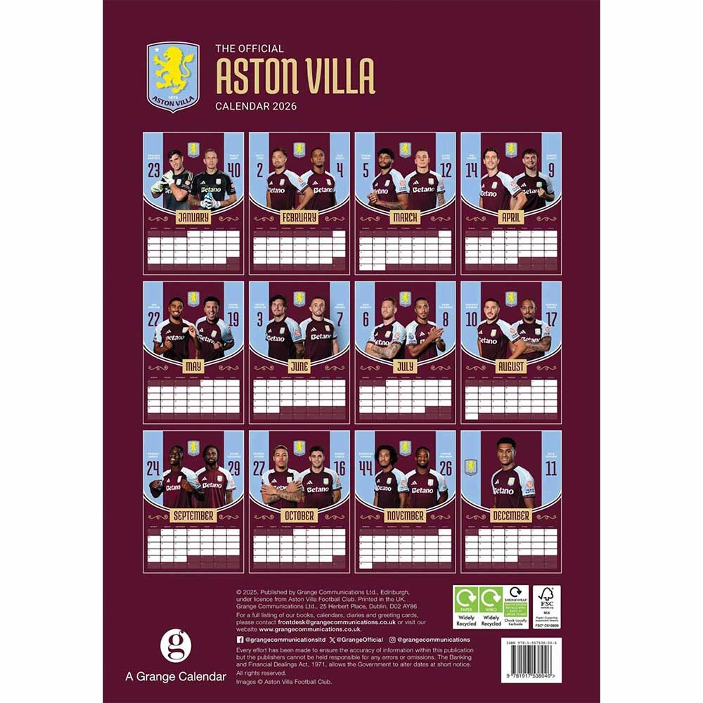 Official Product Aston Villa A3 Kalender 2026
