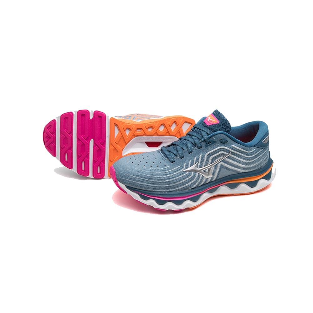 Mizuno Wave Horizon 6 Joggesko Dame Blå/Rosa/Oransje