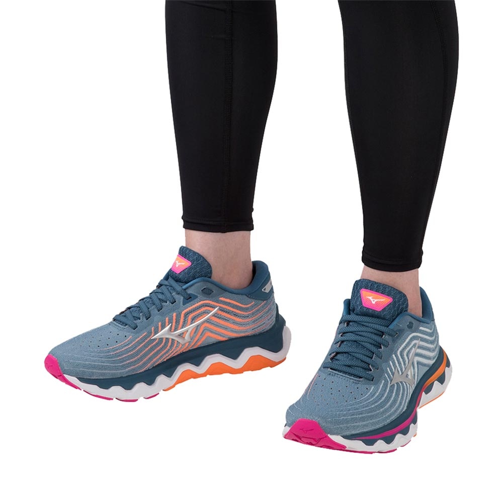 Mizuno Wave Horizon 6 Joggesko Dame Blå/Rosa/Oransje