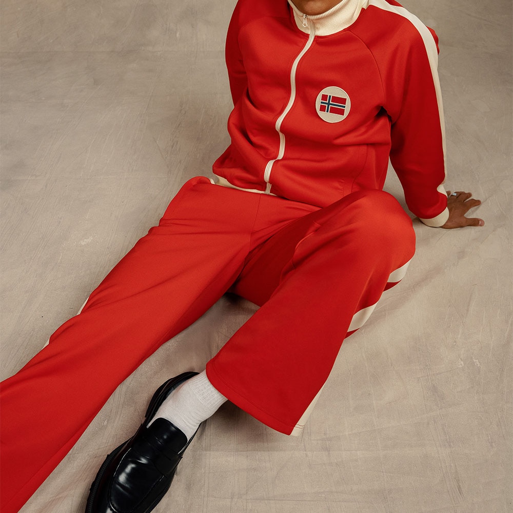 Fanhaus NFF Norge VM 2026 Retro Track Bukse Rød/Beige