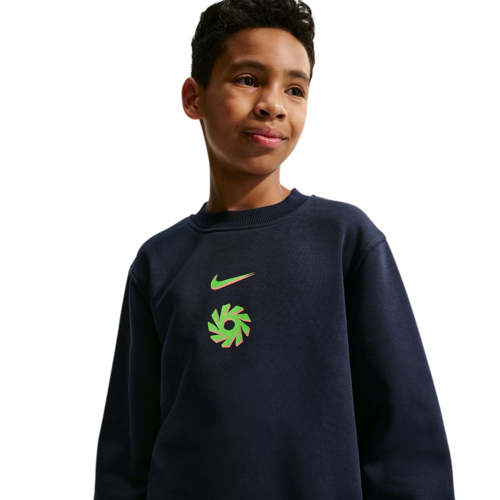 Nike Haaland Club Fleece Crew Genser Barn Marine/Grønn