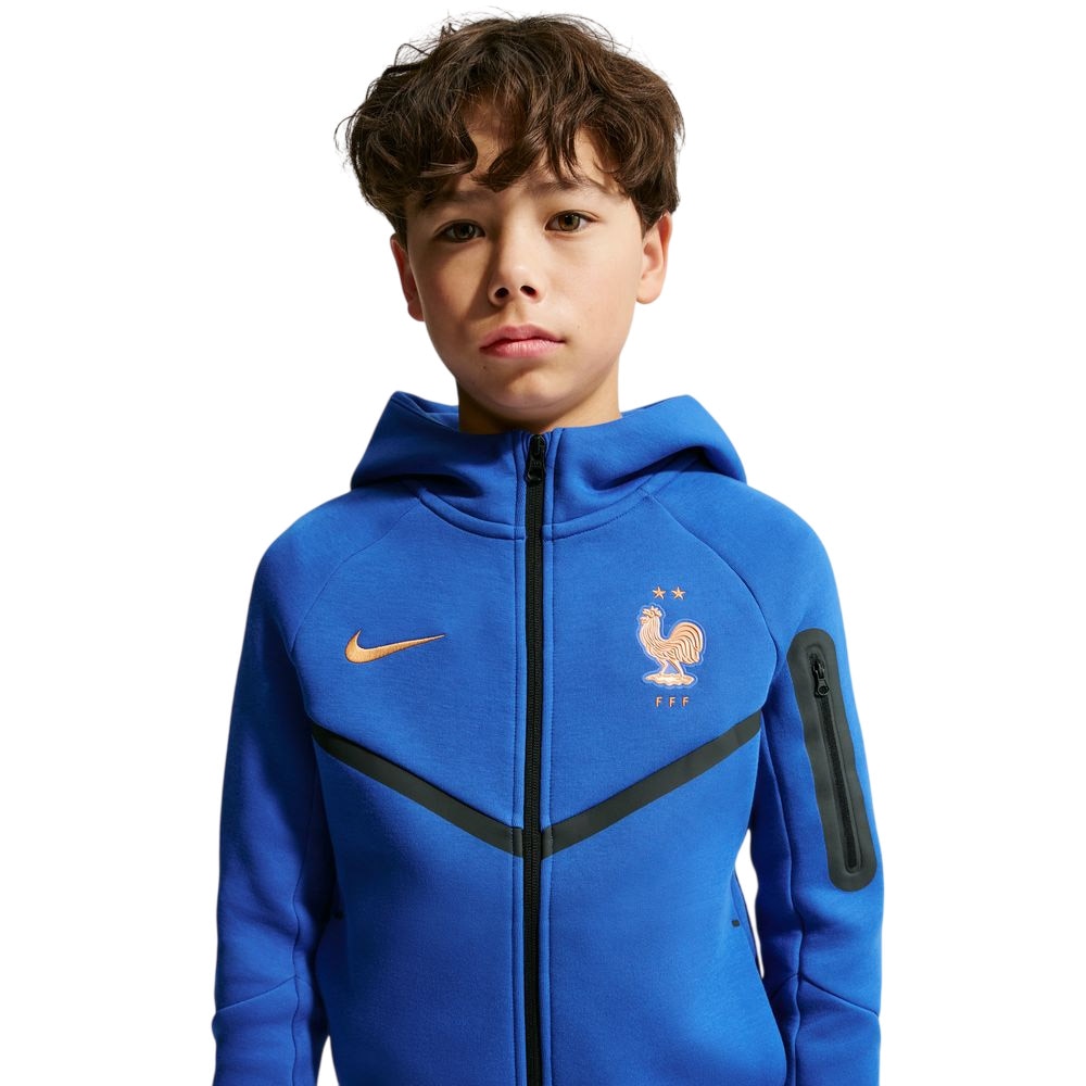 Nike Sportswear Frankrike VM 2026 Tech Fleece Full-Zip Hettegenser Barn Blå