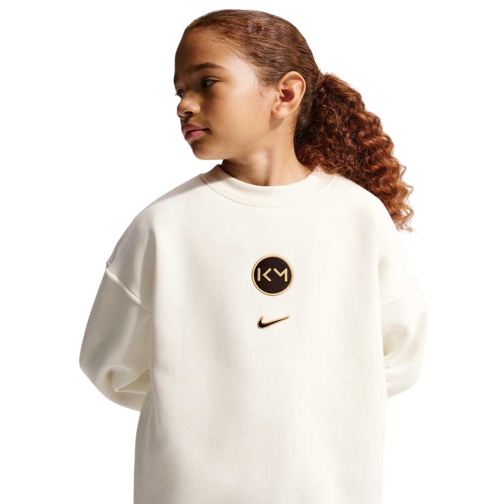 Nike Mbappé Club Fleece Crew Genser Barn Beige/Gull