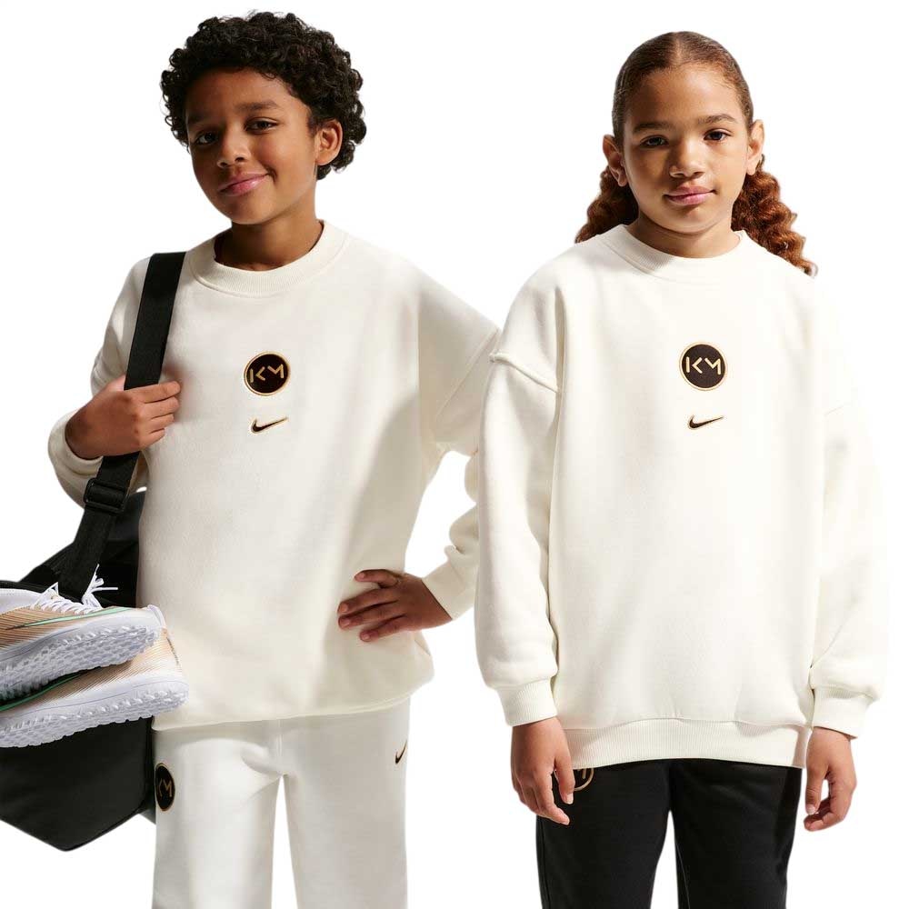 Nike Mbappé Club Fleece Crew Genser Barn Beige/Gull