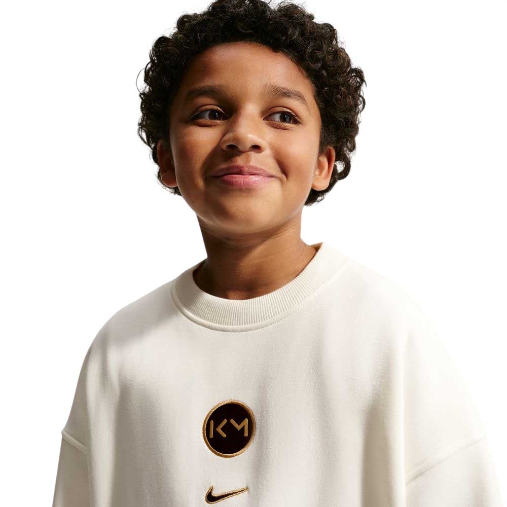 Nike Mbappé Club Fleece Crew Genser Barn Beige/Gull