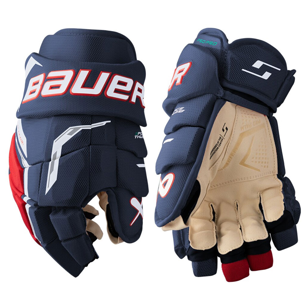 Bauer Supreme F50 PRO Int. Hockeyhanske Marine/Rød/Hvit
