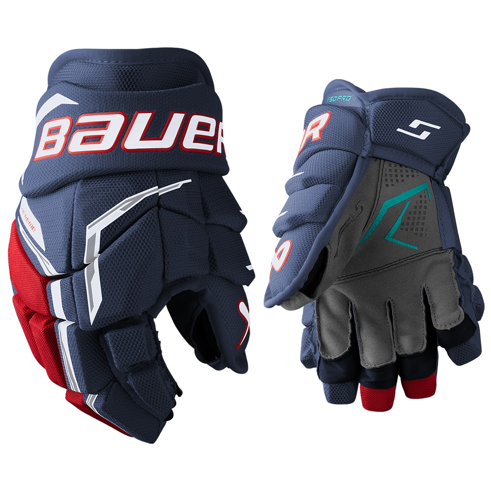 Bauer Supreme F50 PRO Junior Hockeyhanske Marine/Rød/Hvit