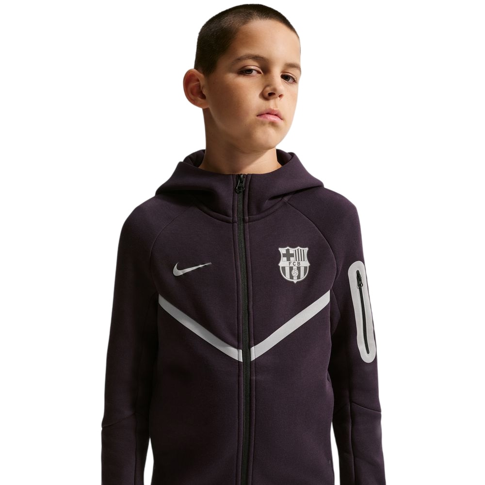 Nike Sportswear FC Barcelona Tech Fleece Full-Zip Hettegenser Reflective Barn Burgunder/Sølv