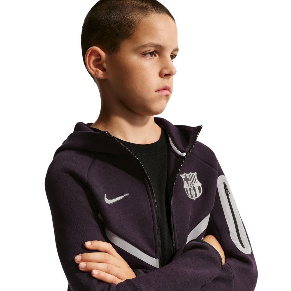 Nike Sportswear FC Barcelona Tech Fleece Full-Zip Hettegenser Reflective Barn Burgunder/Sølv