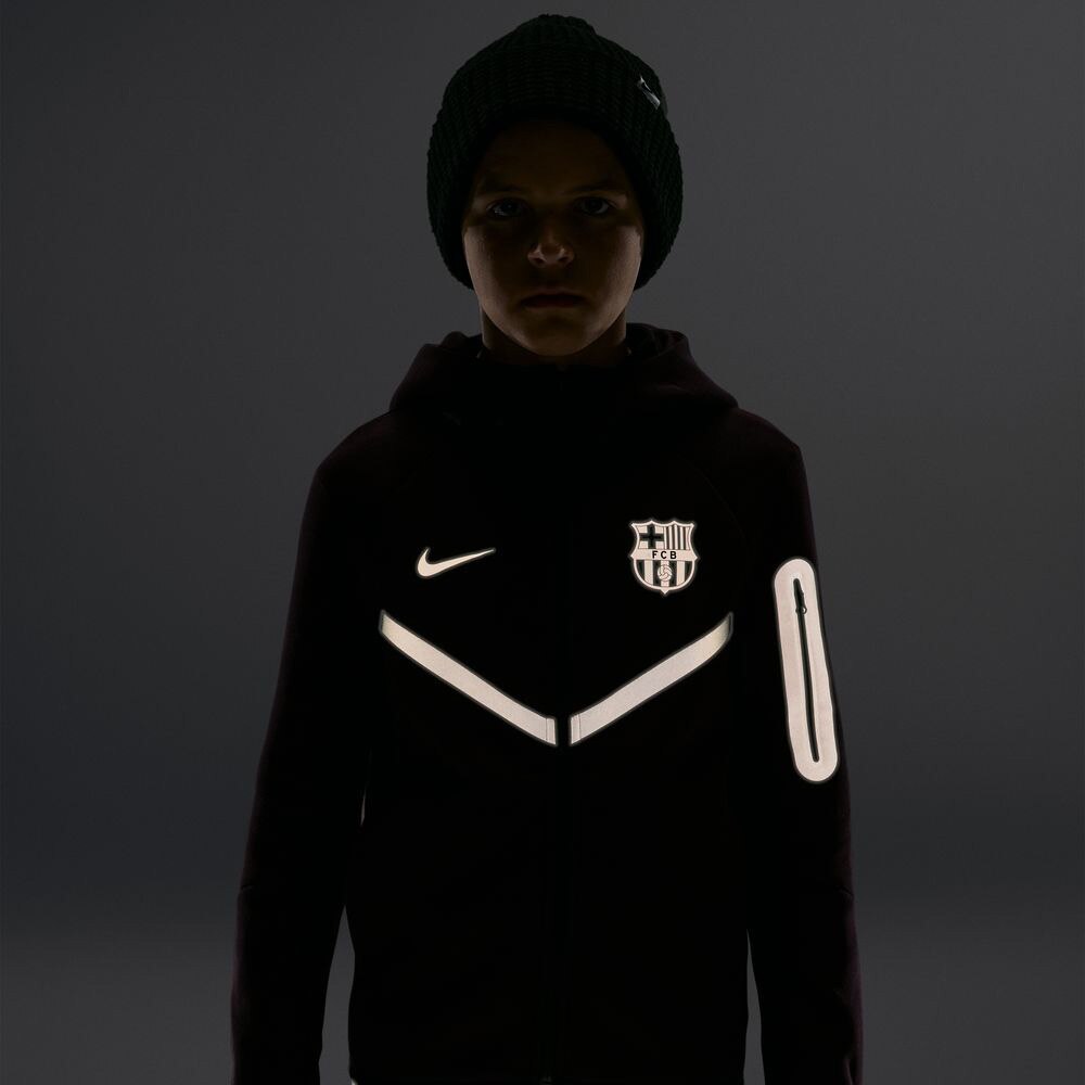 Nike Sportswear FC Barcelona Tech Fleece Full-Zip Hettegenser Reflective Barn Burgunder/Sølv