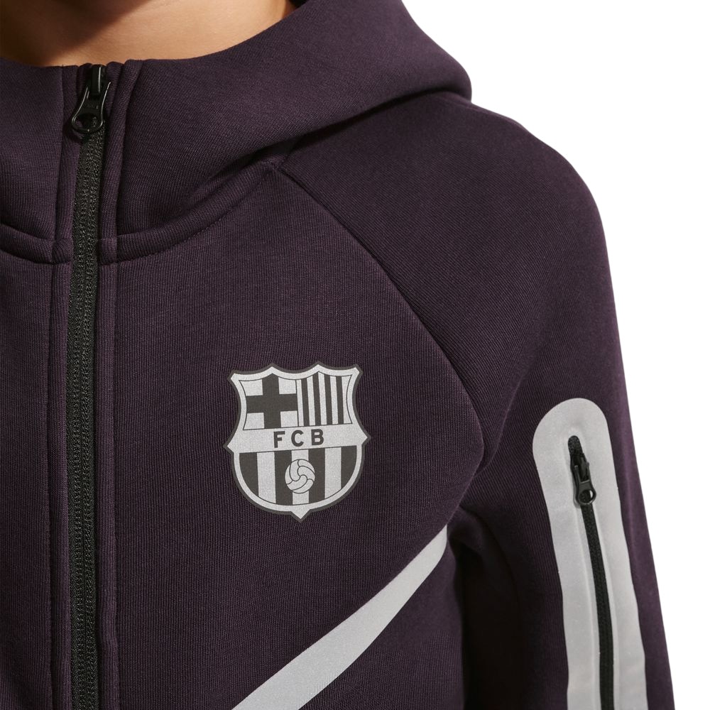 Nike Sportswear FC Barcelona Tech Fleece Full-Zip Hettegenser Reflective Barn Burgunder/Sølv