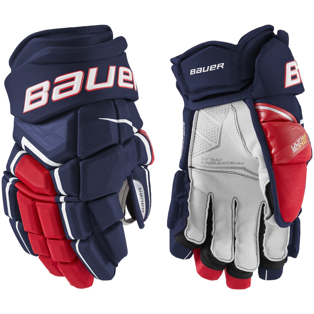 Bauer Supreme Ultrasonic Hockeyhanske Marine/rød/hvit