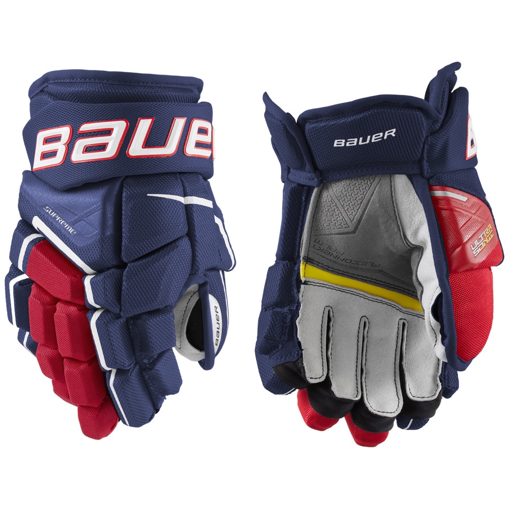 Bauer Supreme Ultrasonic Junior Hockeyhanske Marine/rød/hvit