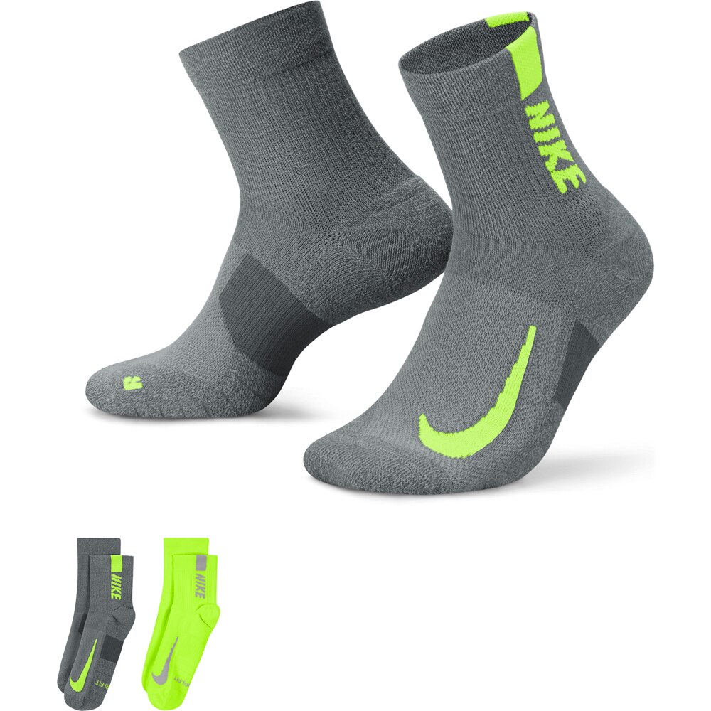 Nike Multiplier Ankelsokker 2-Pack Grå/Volt