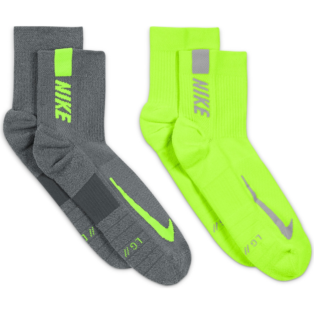 Nike Multiplier Ankelsokker 2-Pack Grå/Volt
