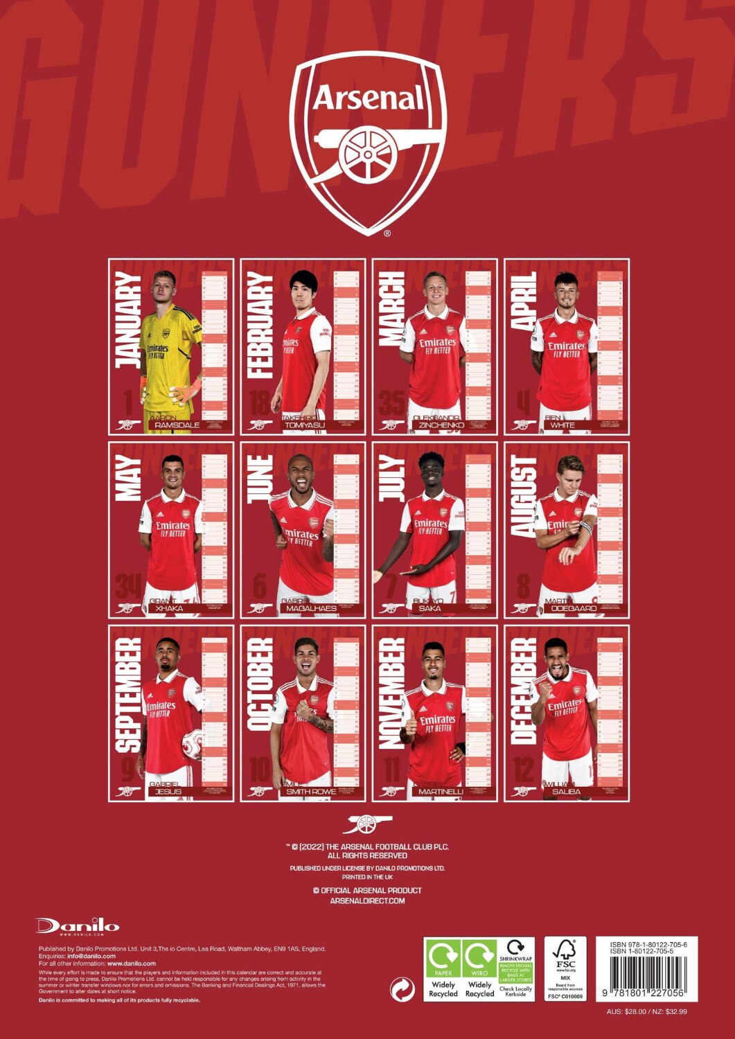 Official Product Arsenal Kalender 2023 Torshov Torshov Sport
