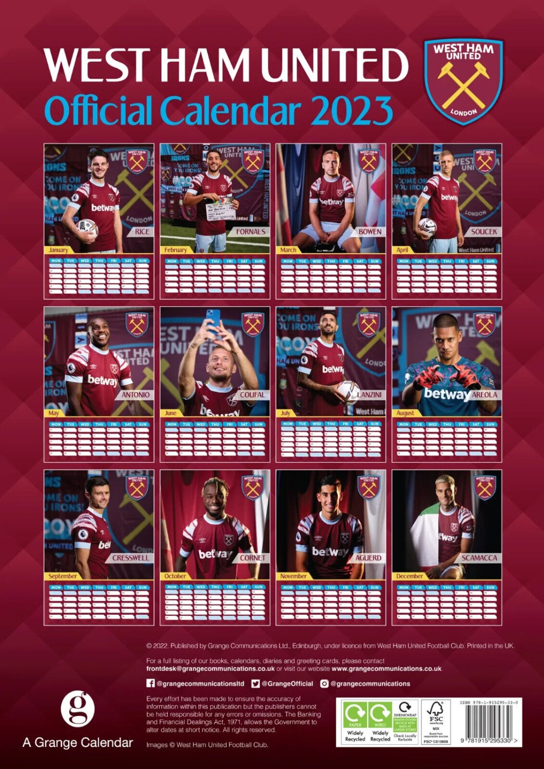 Official Product West Ham Kalender 2023