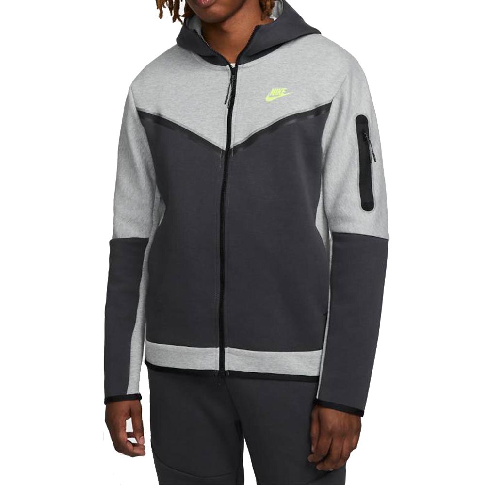 Nike Tech Fleece FullZip Hettegenser Grå/Sort/Volt