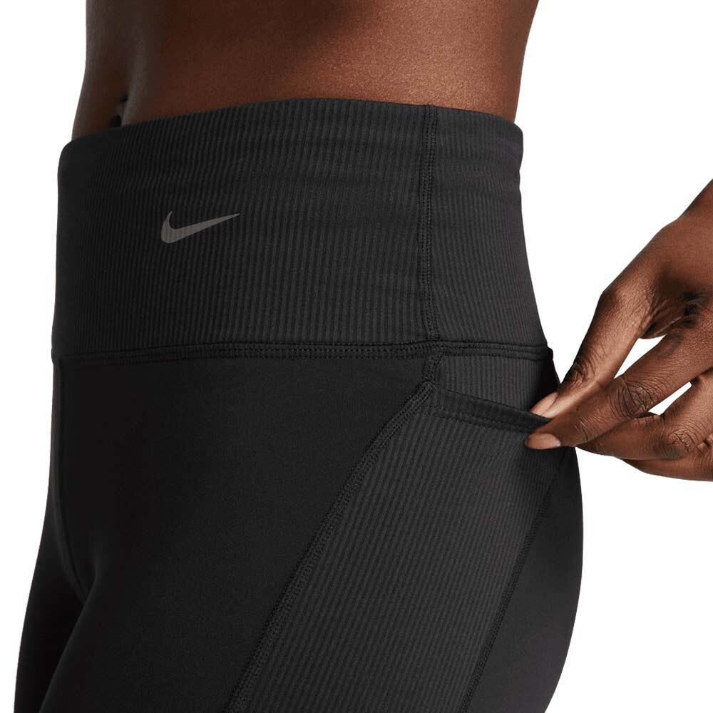 Nike Dri-Fit Mid-Rise Ribbed Løpetights Dame Sort