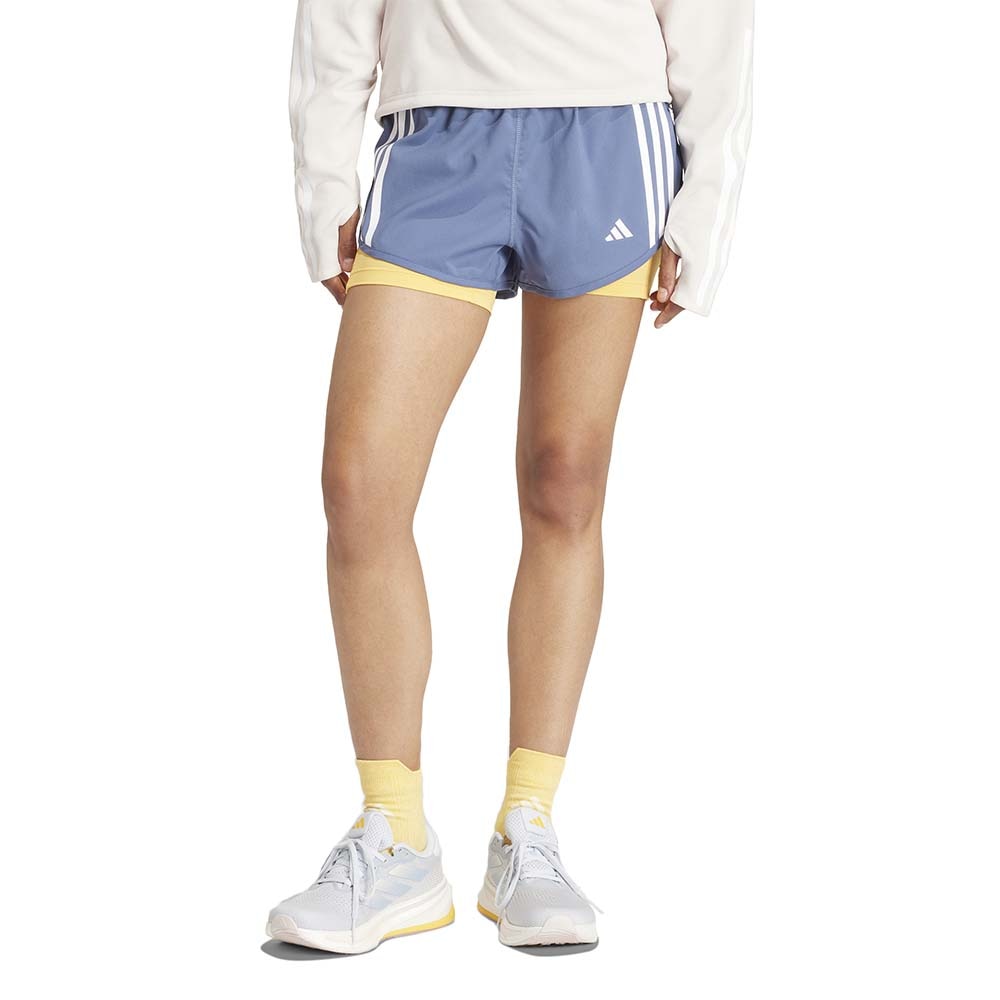 Adidas Own The Run 3-stripes 2in1 Løpeshorts Dame Blå/Gul